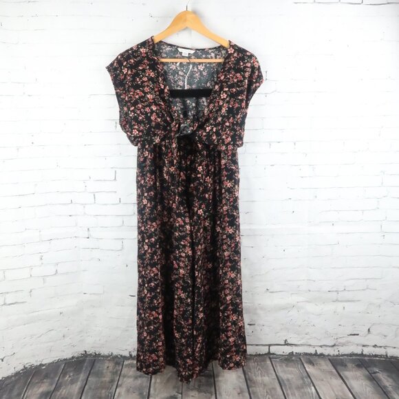 AMERICAN EAGLE BLACK WITH PINK FLORAL 2 PIECE SET CROP TOP WITH WIDE LEG PANT - Picture 1 of 13